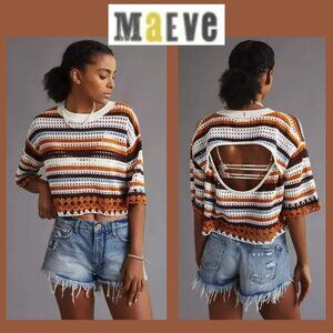 Maeve Striped Knitted Open Back Poncho (One Size)